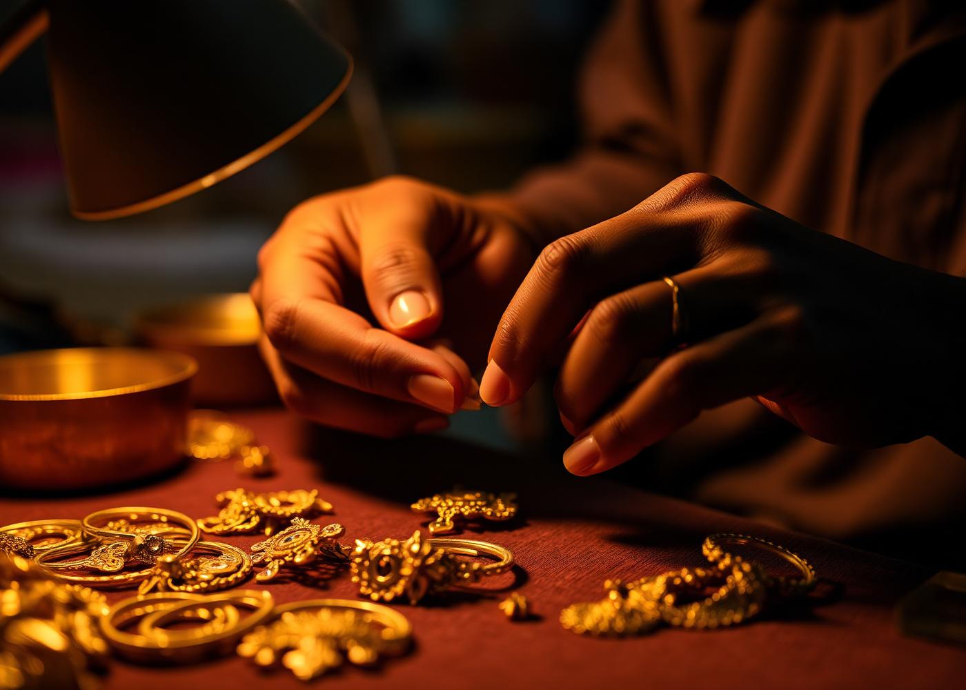 Artisan goldsmith hand-setting gemstones in Jaipur workshop